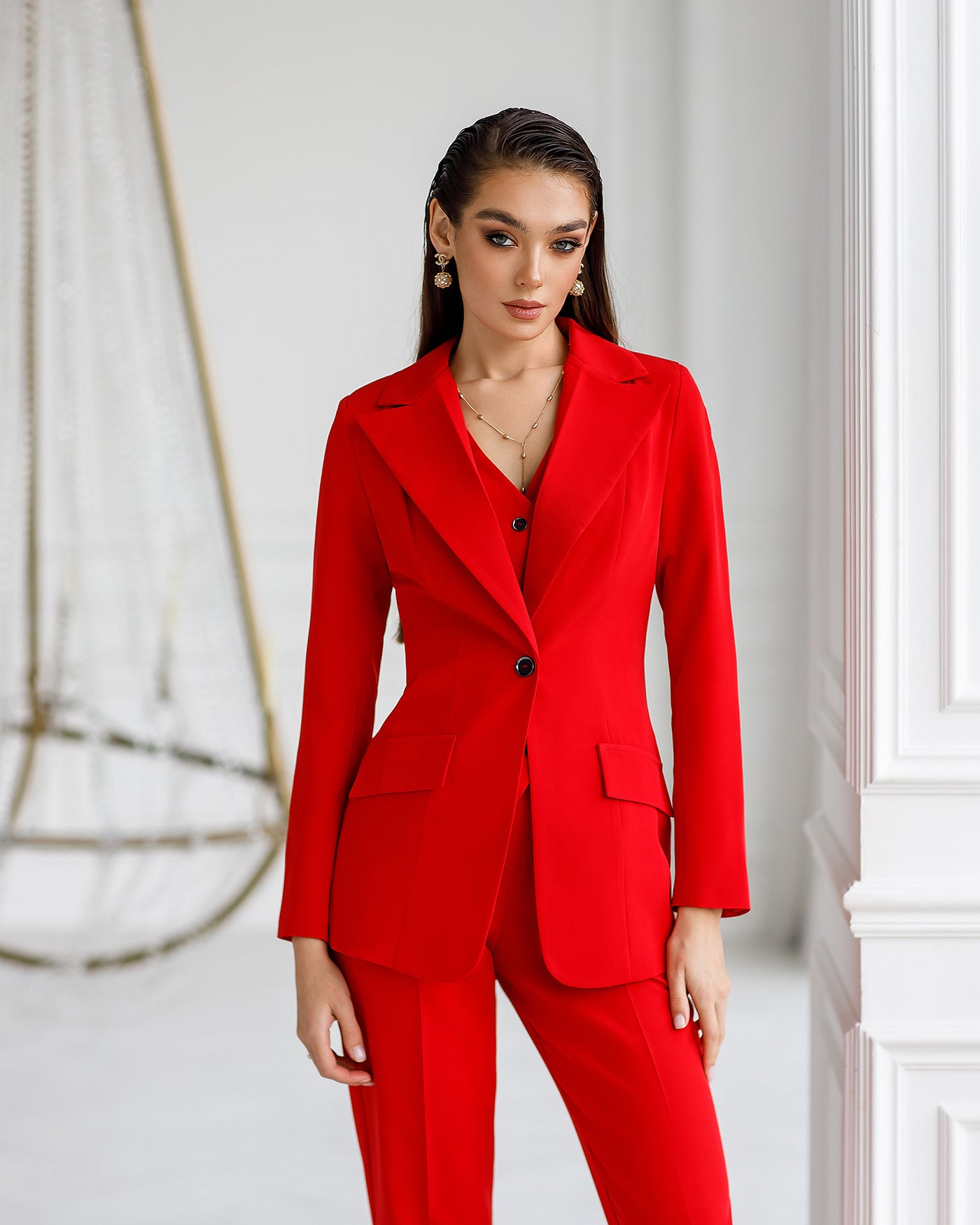 Red OFFICE SLIM-FIT 3-PIECE SUIT (ARTICLE 033)