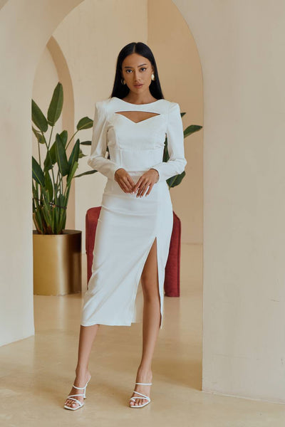 White SATIN LONG SLEEVE MIDI DRESS (ARTICLE 342)