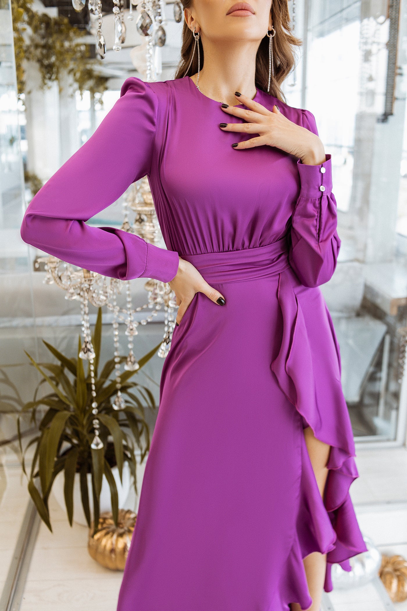 Fuchsia THIGH-SLIT MAXI DRESS (ARTICLE C257)