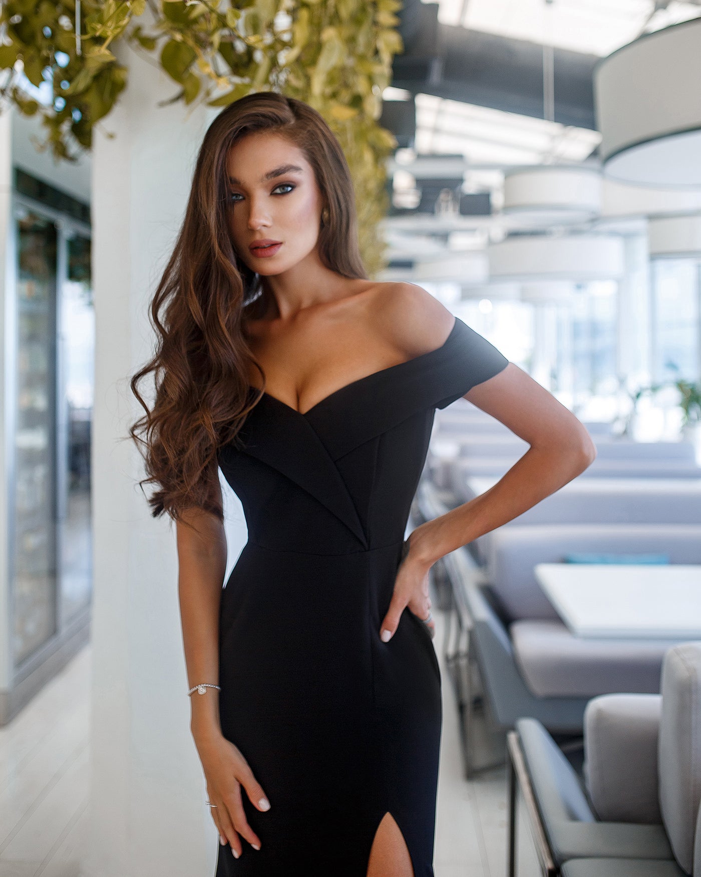 Black OFF-THE-SHOULDER MAXI DRESS (ARTICLE 321)