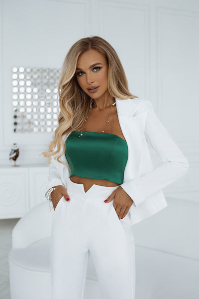 White 2-PIECE SATIN TRIM SUIT (ARTICLE C218)