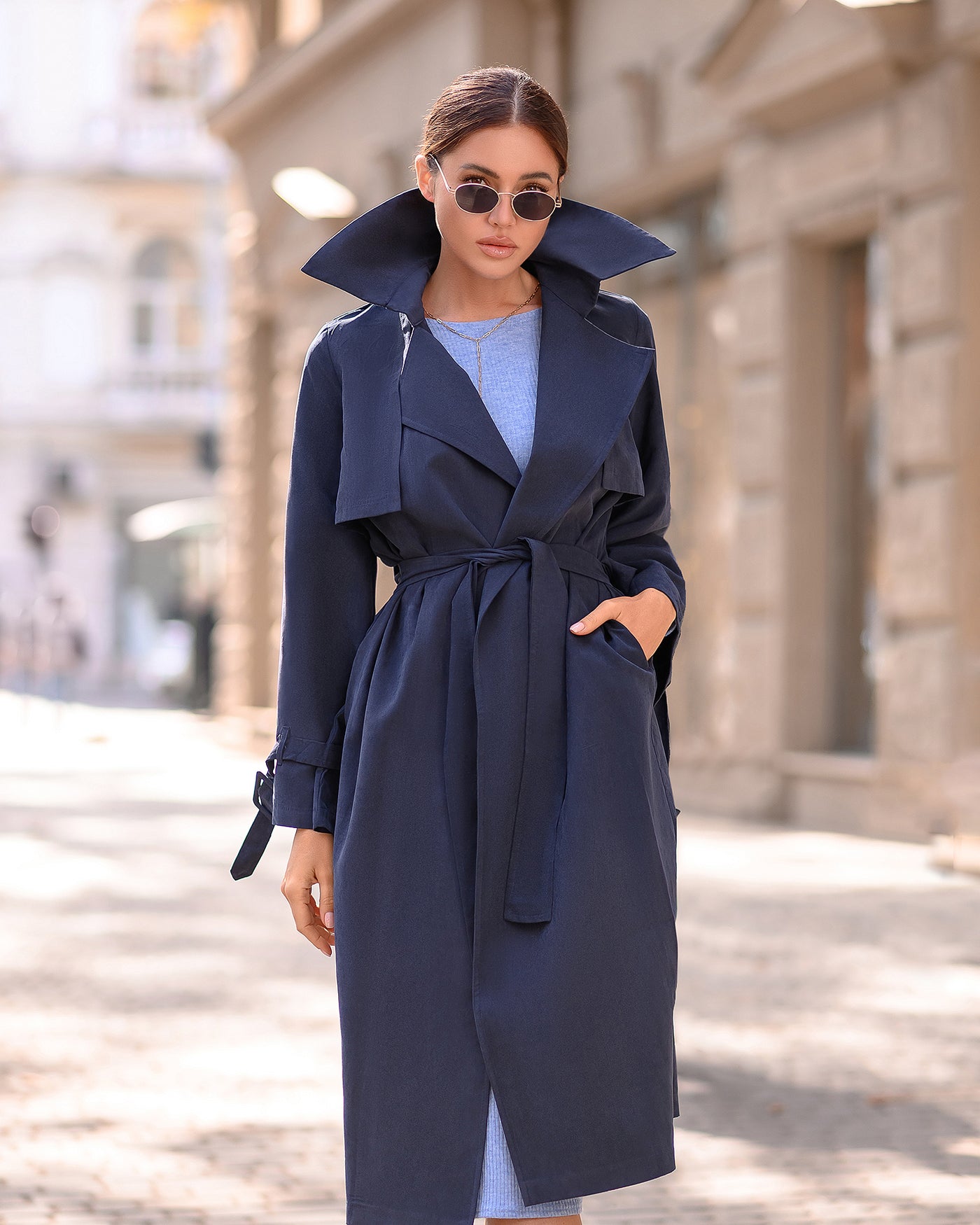 Navy BELTED TRENCH COAT (ARTICLE 202)