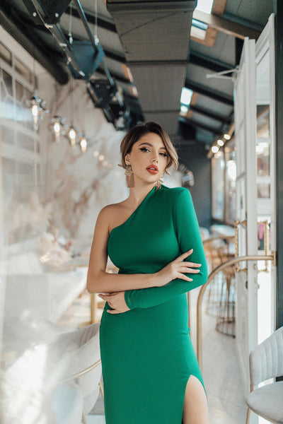 Green ONE-SHOULDER MAXI DRESS (ARTICLE 262)