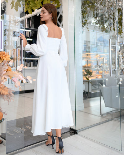 White PUFF-SLEEVE MIDI DRESS (ARTICLE 401)