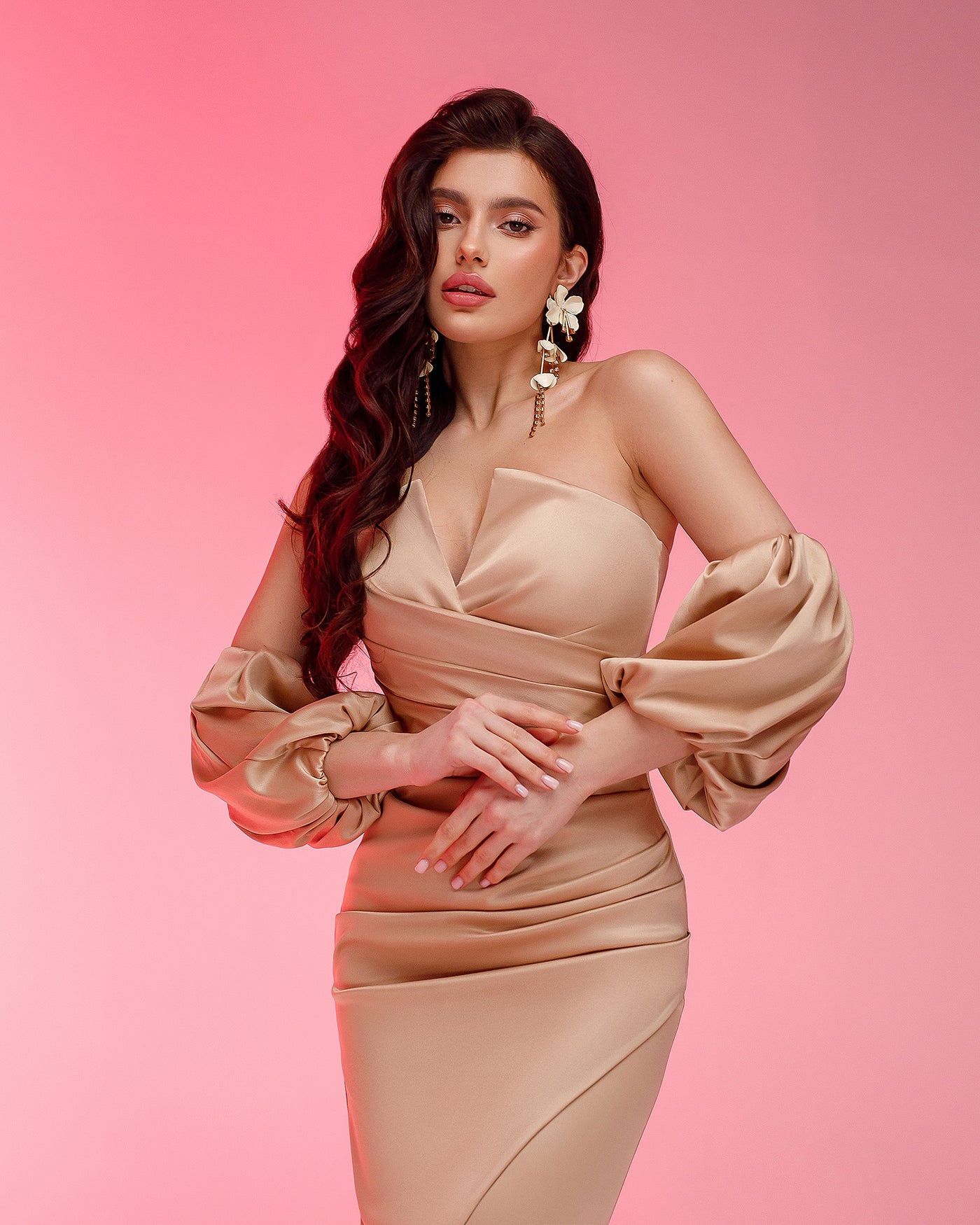 Gold PUFF-SLEEVE MIDI DRESS (ARTICLE 289)