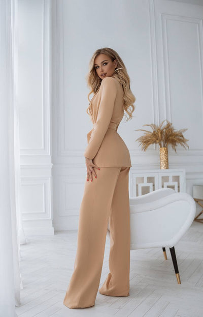 Beige BELTED DOUBLE BREASTED SUIT 2-PIECE (ARTICLE C273)