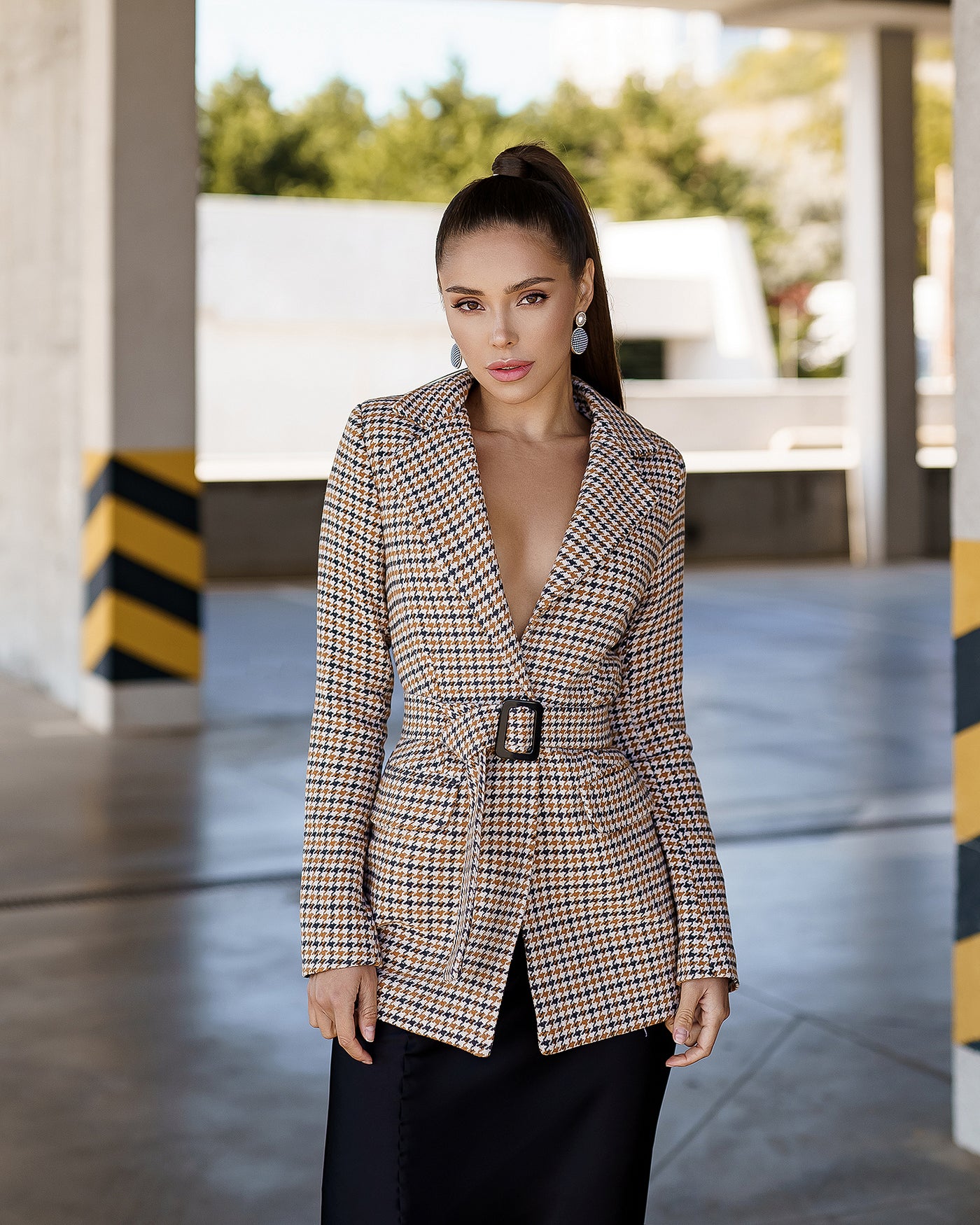 Ginger HOUNDSTOOTH BELTED SLIM-FIT BLAZER (ARTICLE 029)