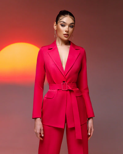 Crimson Belted Wide-Leg Suit 2-Piece (article 030)