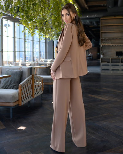 Camel Belted Wide-Leg Suit 2-Piece (article 030)