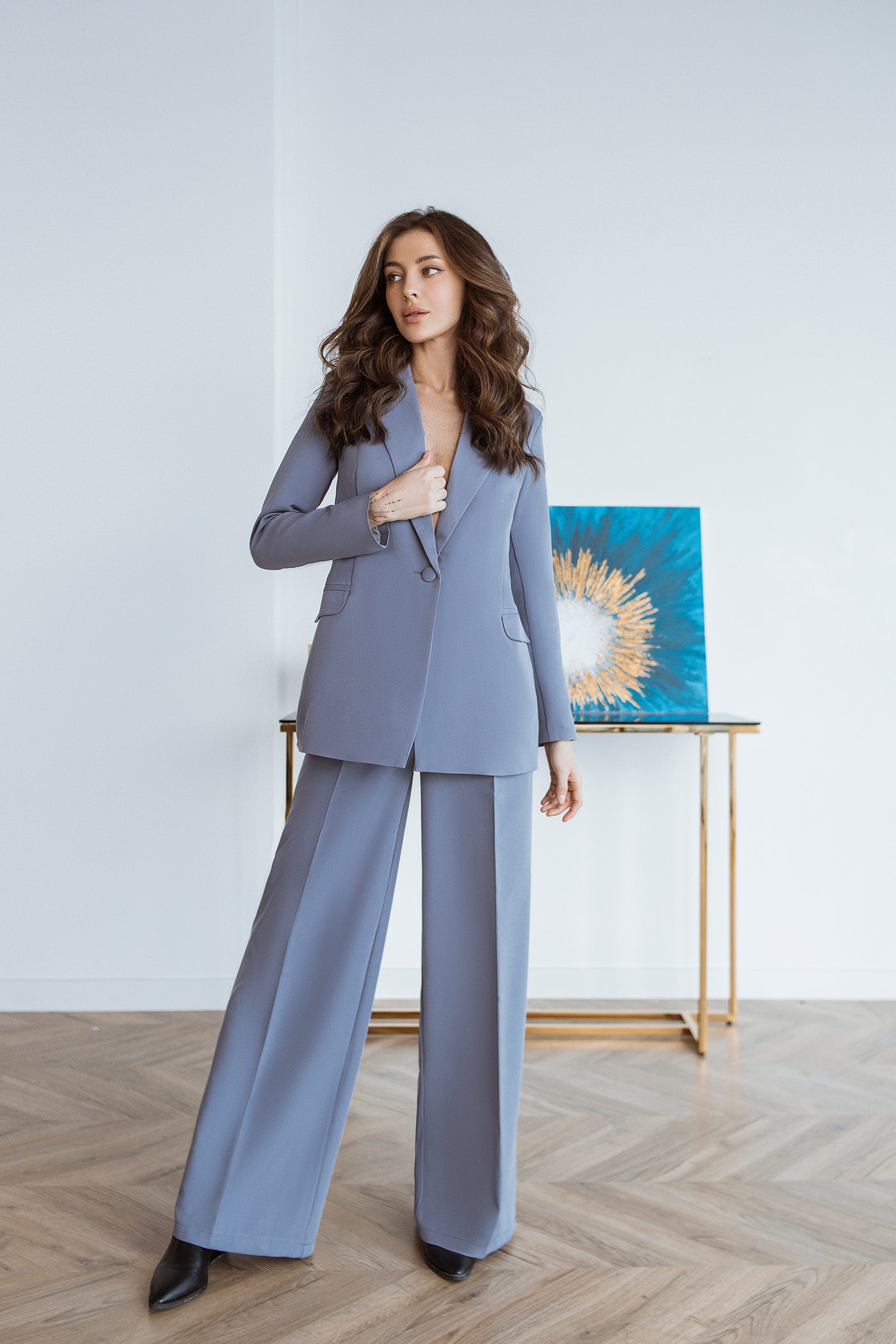 Grey SINGLE-BREASTED WIDE-LEG SUIT 2-PIECE (ARTICLE C347)