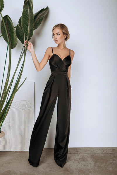 Black Satin Wide-Leg Jumpsuit (article C314)