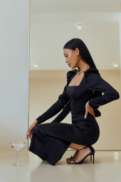 Black SQUARE NECK BACKLESS MIDI DRESS (ARTICLE 324)