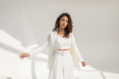 White Belted Wide-Leg Suit 2-Piece (article 030)