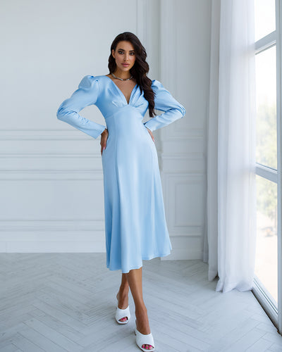 Sky blue SATIN BOW BACK MIDI DRESS (ARTICLE 340)