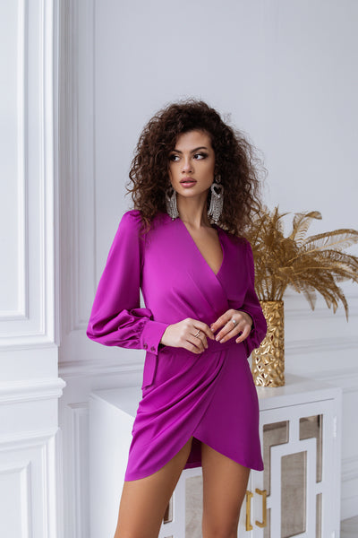 Fuchsia WRAP LONG SLEEVE MINI DRESS (ARTICLE C293)