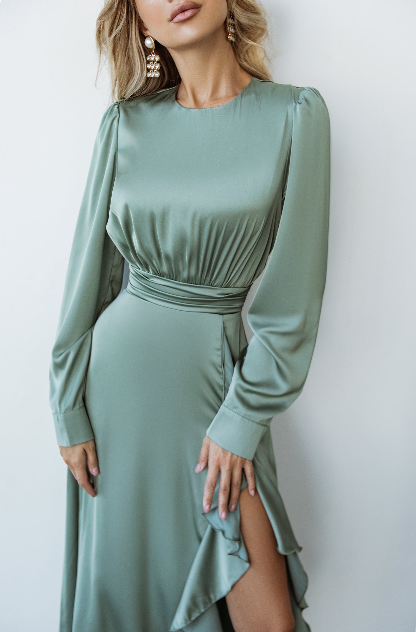 Green Thigh-Slit Maxi Dress (article C257)