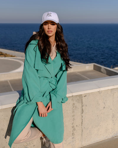 Tiffany-Blue Belted Trench Coat (article 202)