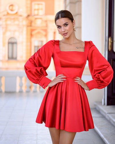 Red SATIN LONG SLEEVE MINI DRESS (ARTICLE 310)