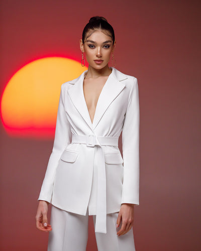 White Belted Wide-Leg Suit 2-Piece (article 030)