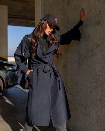 Navy BELTED TRENCH COAT (ARTICLE 202)