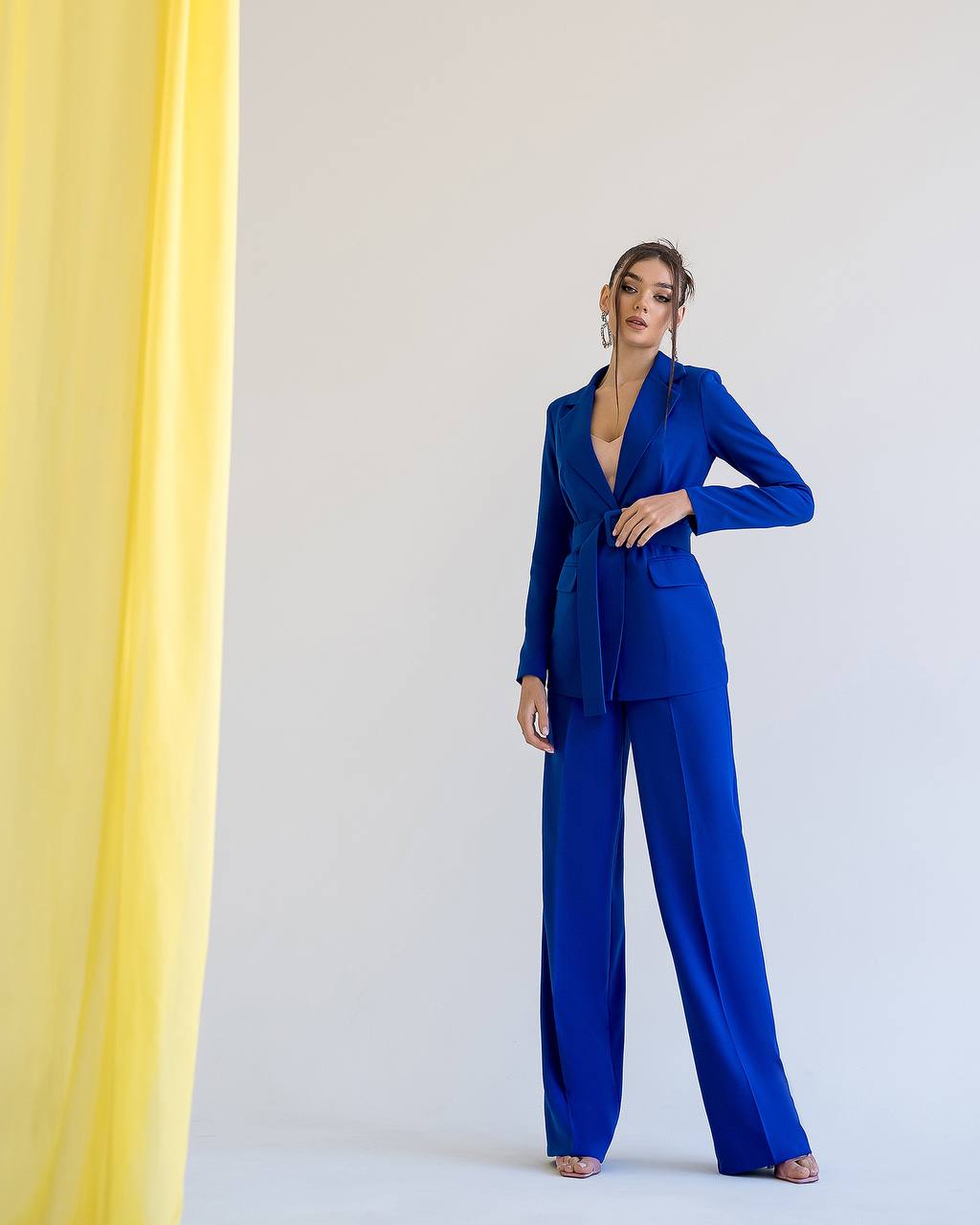 Blue Belted Wide-Leg Suit 2-Piece (article 030)