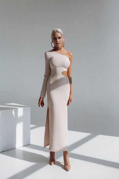 BEIGE ONE-SHOULDER MAXI DRESS (ARTICLE C363)