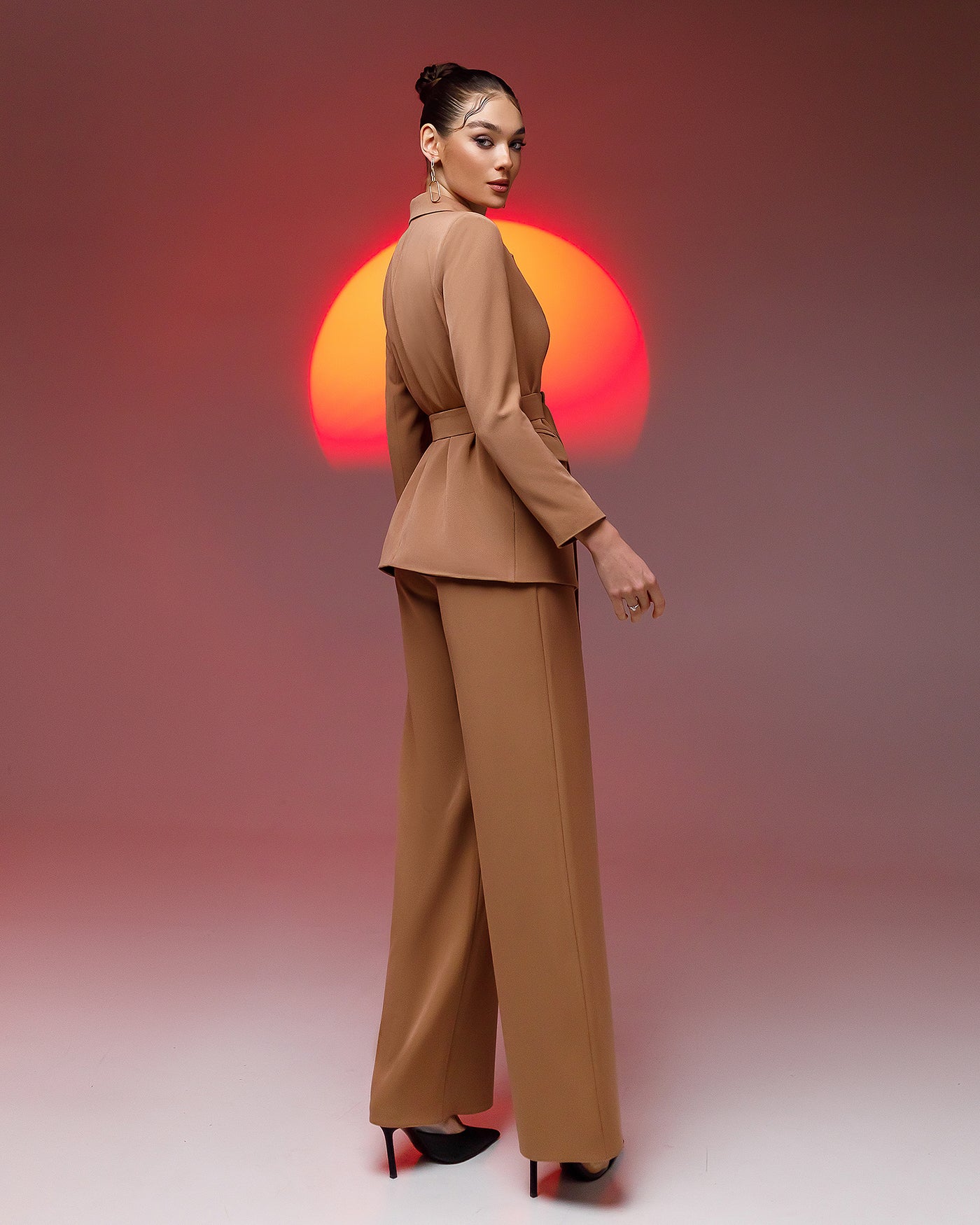 Camel Belted Wide-Leg Suit 2-Piece (article 030)