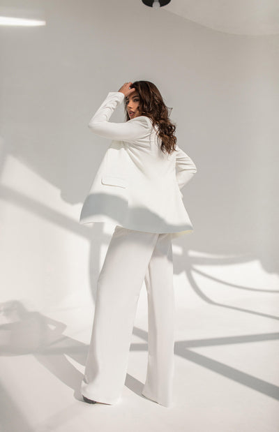 White Belted Wide-Leg Suit 2-Piece (article 030)