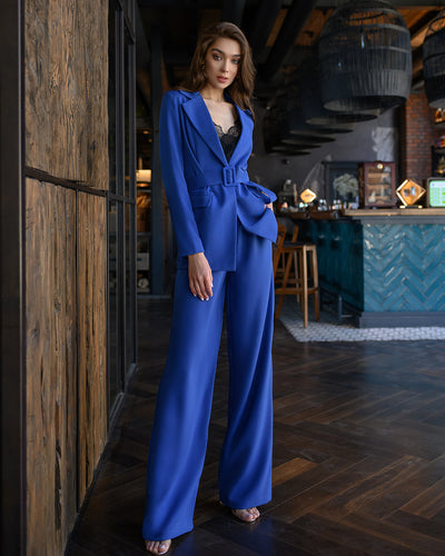 Blue Belted Wide-Leg Suit 2-Piece (article 030)