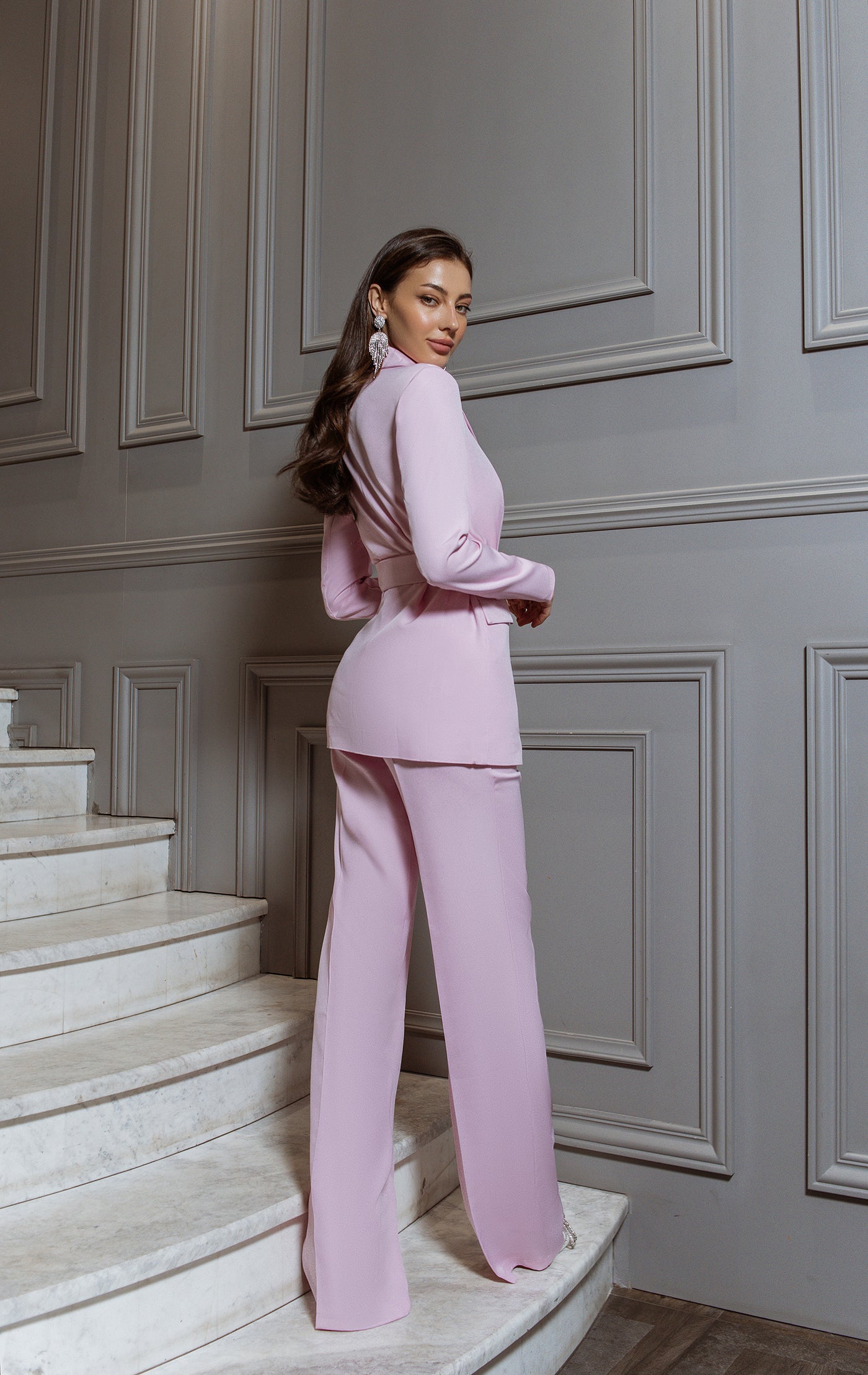 Light pink BELTED DOUBLE BREASTED SUIT 2-PIECE (ARTICLE C273)