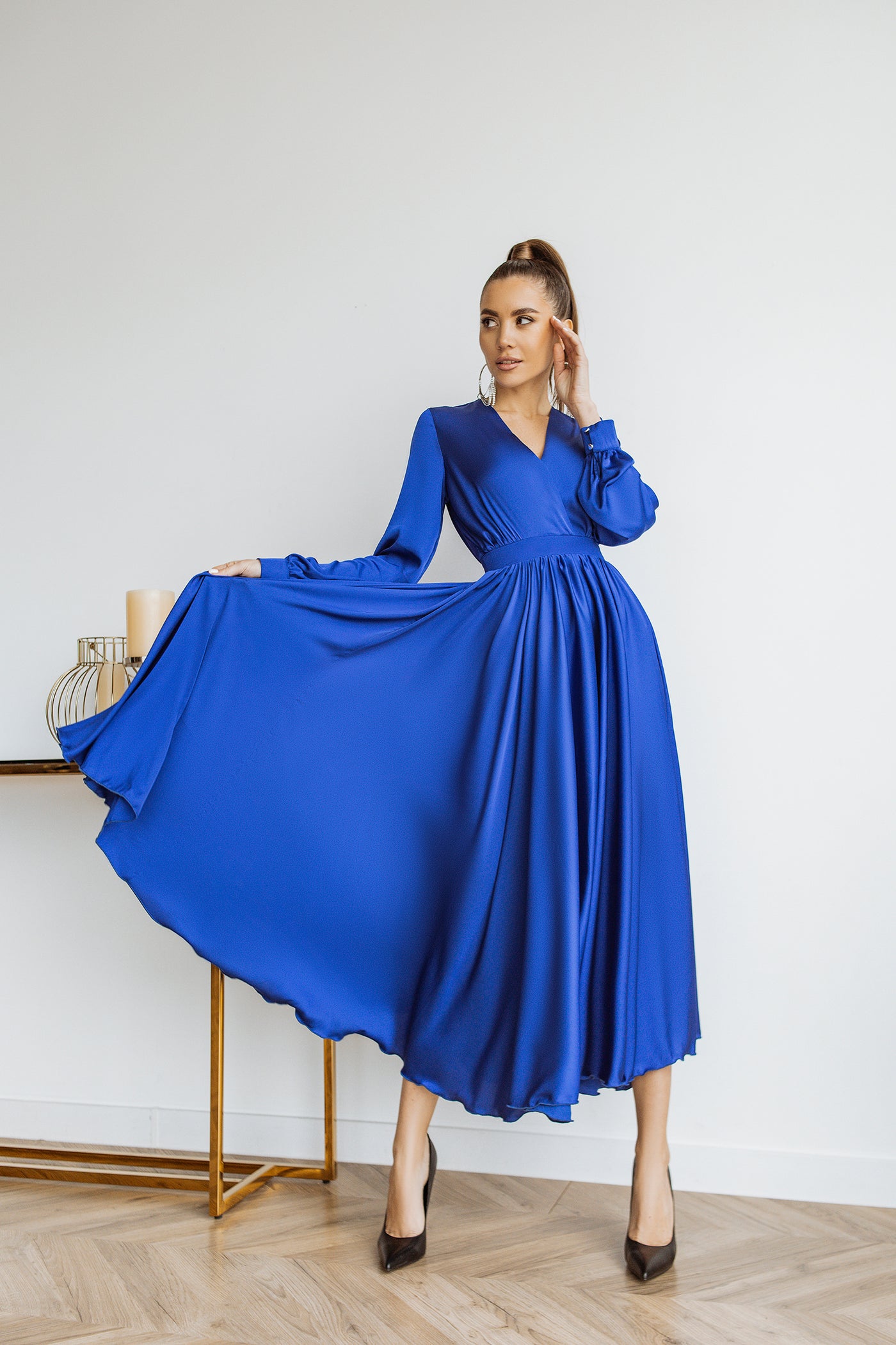 Blue midi long sleeve dress (article C393)