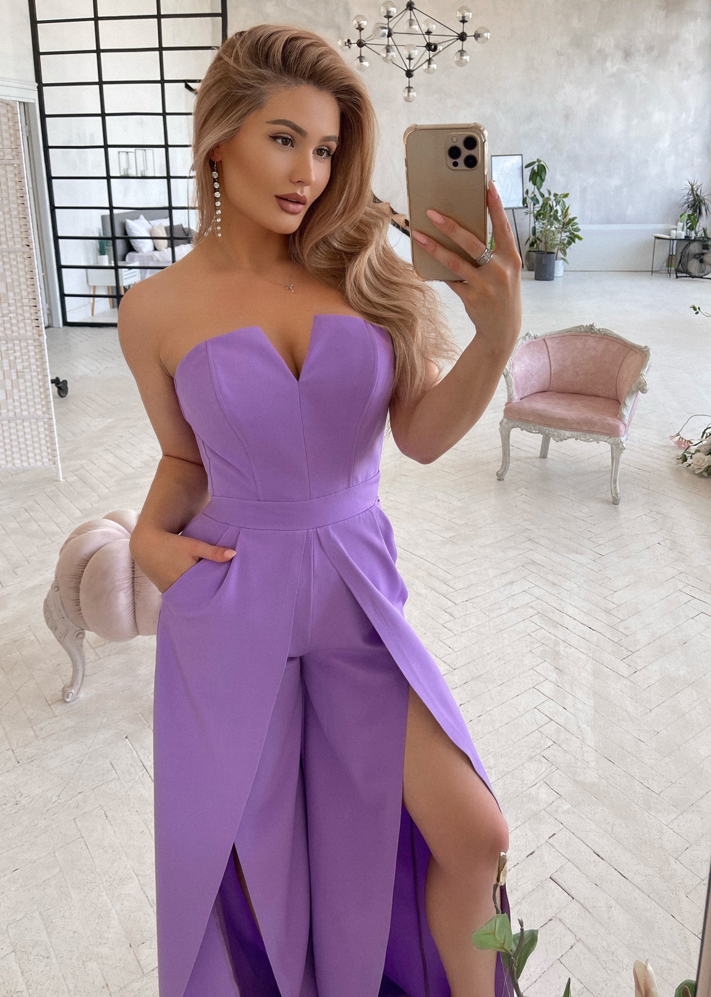 Purple STRAPLESS V-NECK JUMPSUIT (ARTICLE 323)