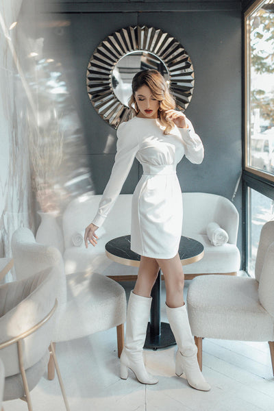 White LONG SLEEVE MINI DRESS (ARTICLE 280)