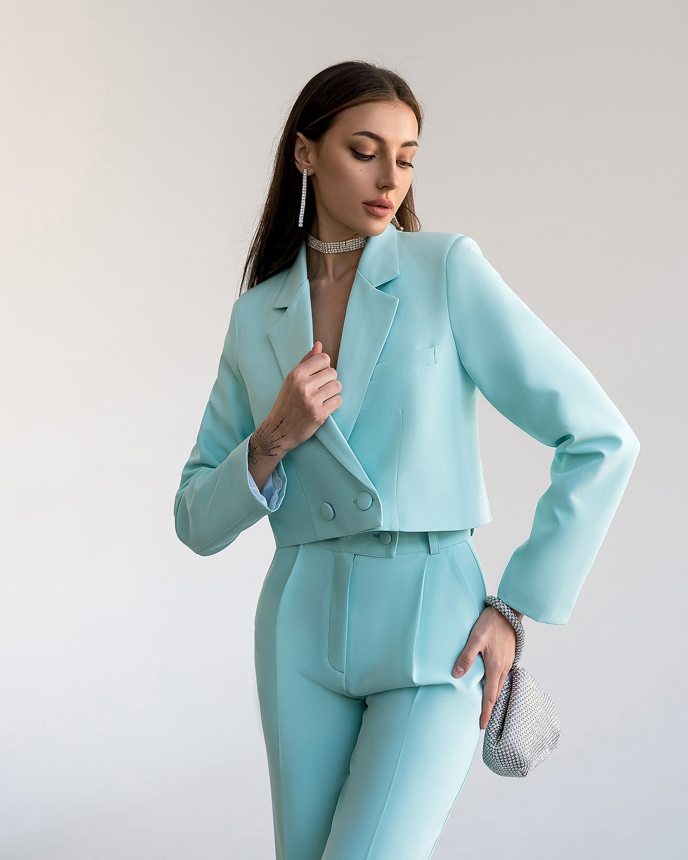 Tiffany-Blue Crop Jacket Suit 2-Piece (article 334)