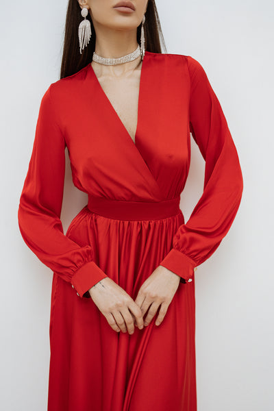 Red MIDI LONG SLEEVE DRESS (ARTICLE C393)