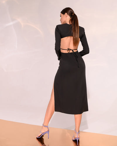 Black BACKLESS LONG SLEEVE MIDI DRESS (ARTICLE 327)