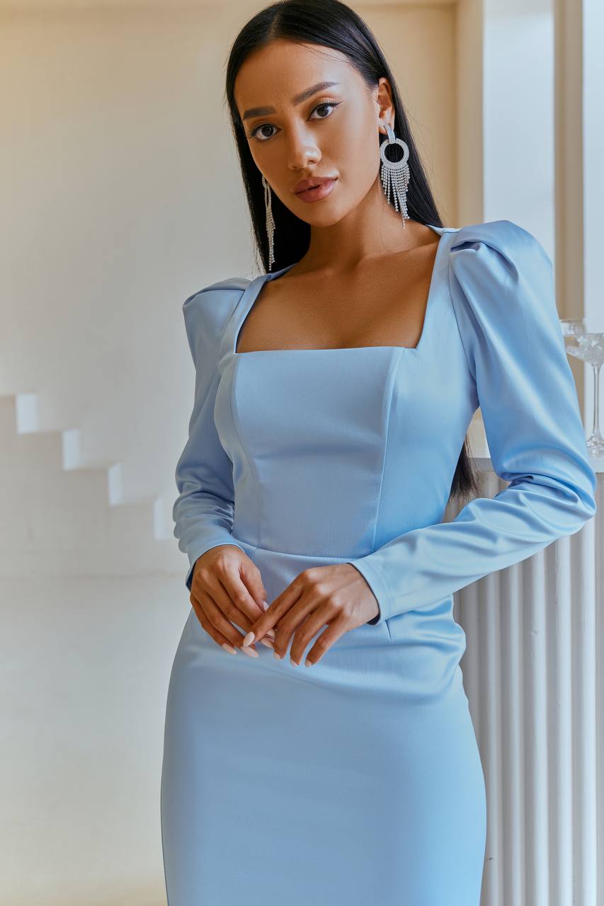 Sky-blue SQUARE NECK BACKLESS MIDI DRESS (ARTICLE 324)