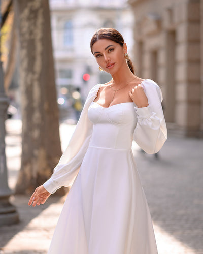 White PUFF-SLEEVE MIDI DRESS (ARTICLE 401)