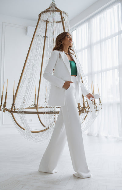 White BELTED DOUBLE BREASTED SUIT 2-PIECE (ARTICLE C273)