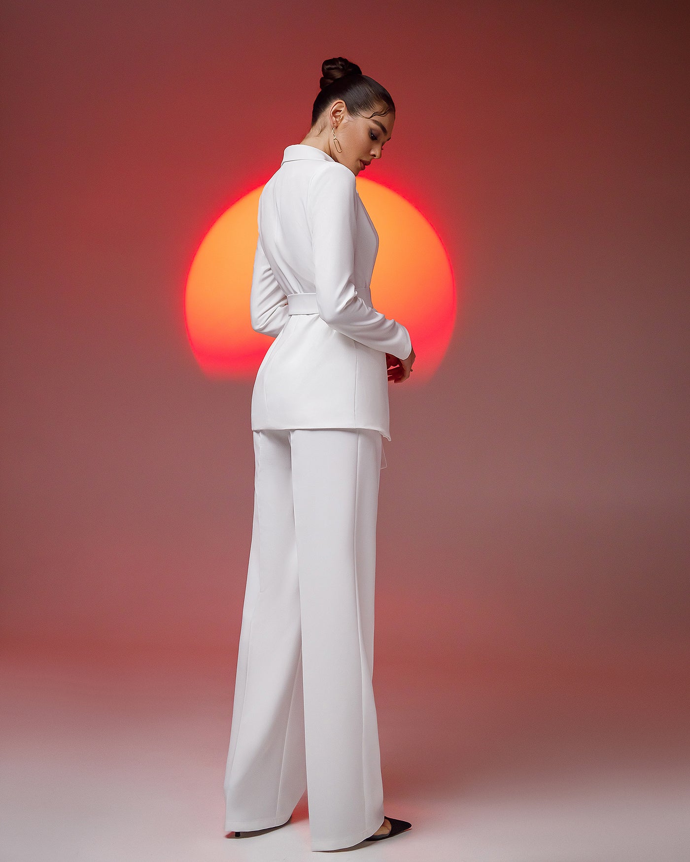 White Belted Wide-Leg Suit 2-Piece (article 030)