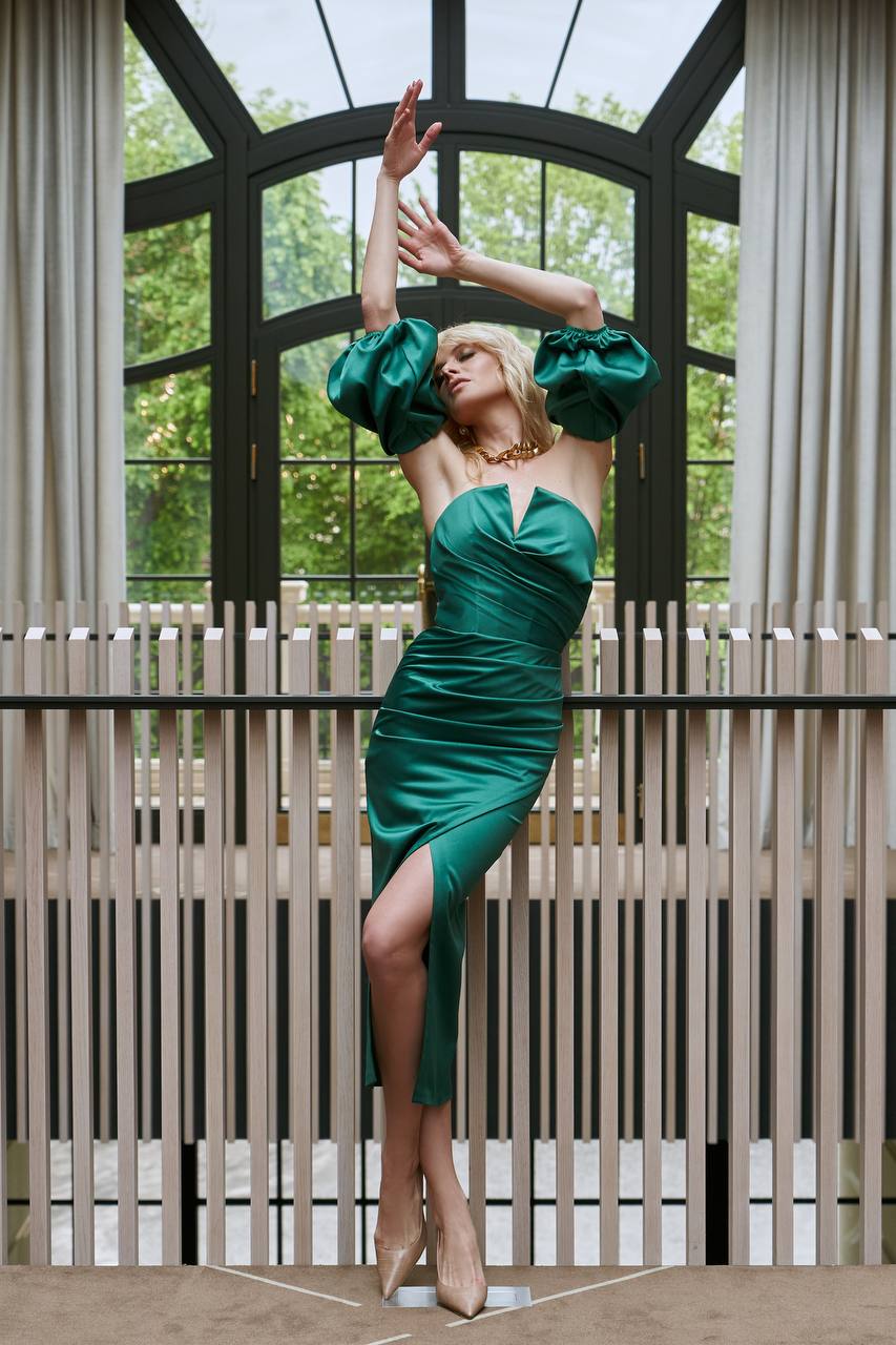 Emerald PUFF-SLEEVE MIDI DRESS (ARTICLE 289)