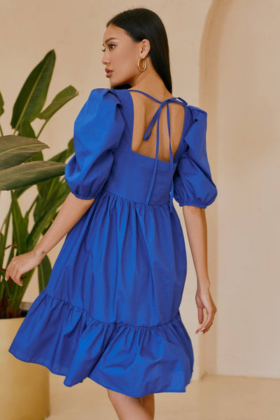 Blue SQUARE NECK PUFF-SLEEVE MINI DRESS (ARTICLE 346)