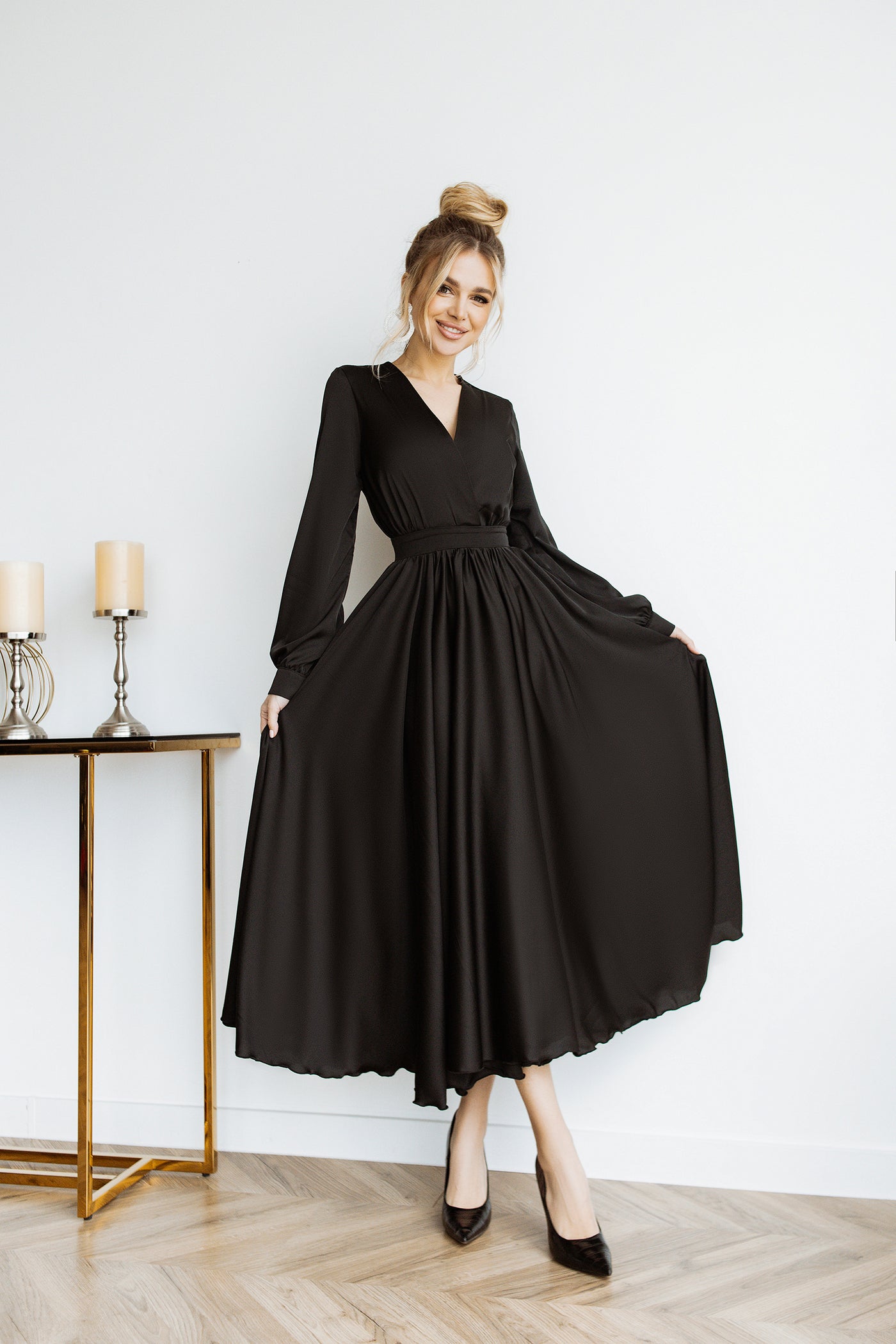 Black MIDI LONG SLEEVE DRESS (ARTICLE C393)