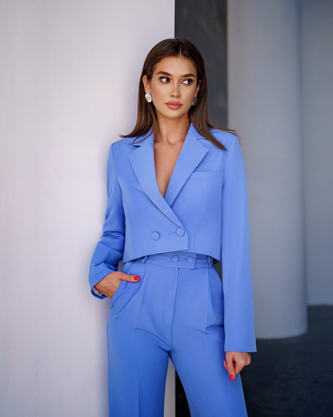 Blue CROP JACKET SUIT 2-PIECE (ARTICLE 334)