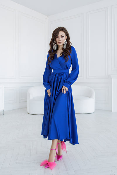 Blue midi long sleeve dress (article C393)