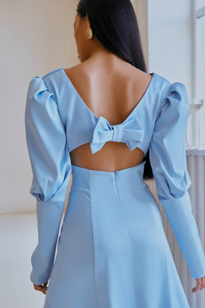 Sky blue SATIN BOW BACK MIDI DRESS (ARTICLE 340)