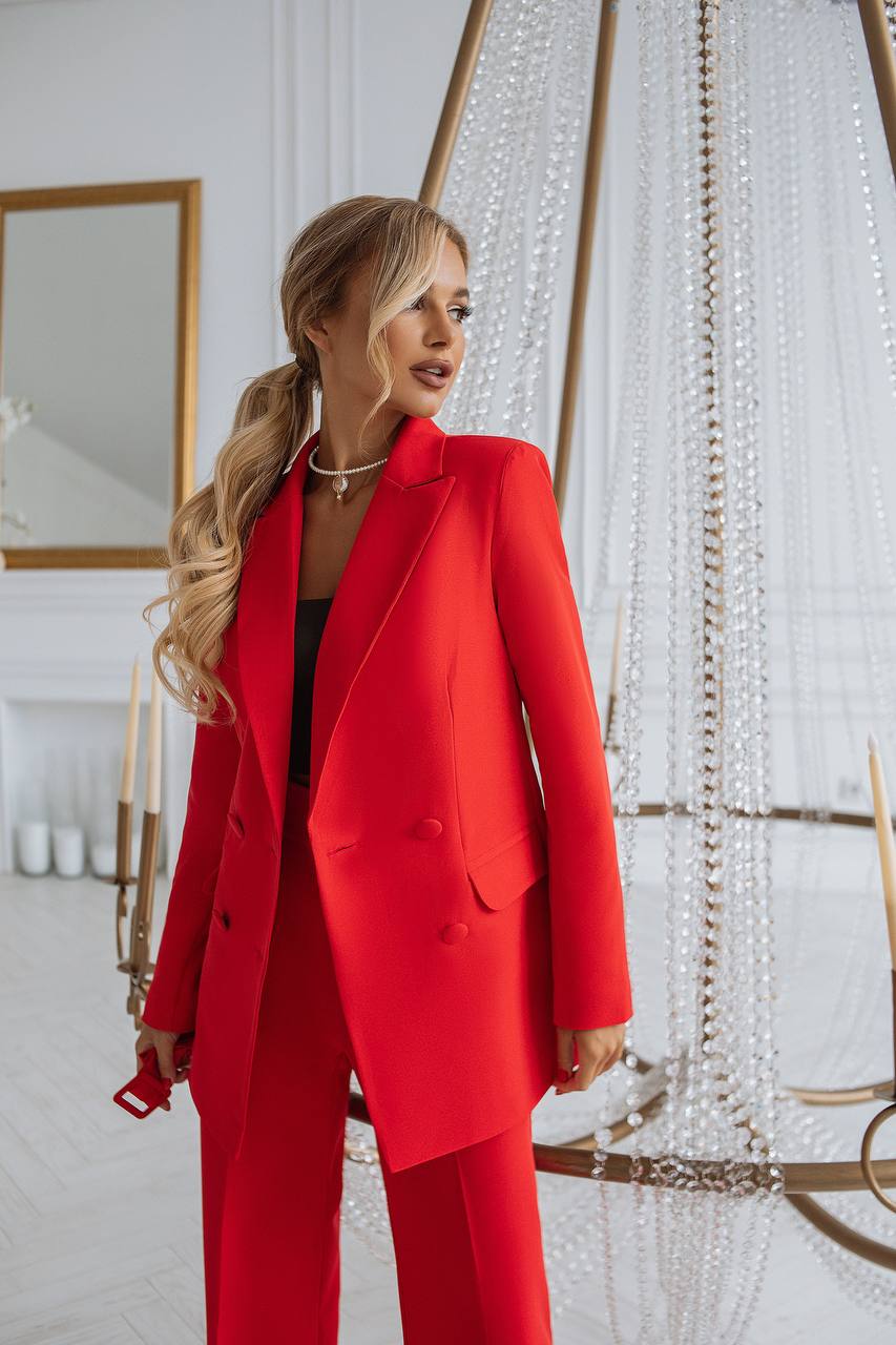 Red BELTED DOUBLE BREASTED SUIT 2-PIECE (ARTICLE C273)