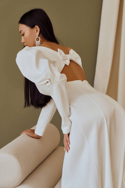 White SATIN BOW BACK MIDI DRESS (ARTICLE 340)