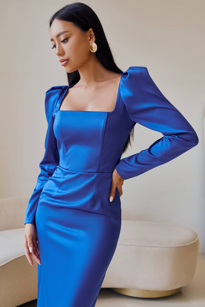 Blue Square Neck Backless Midi Dress (article 324)