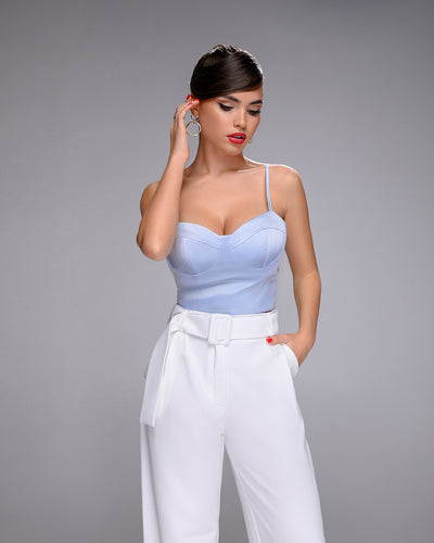 White Belted Wide-Leg Suit 2-Piece (article 030)